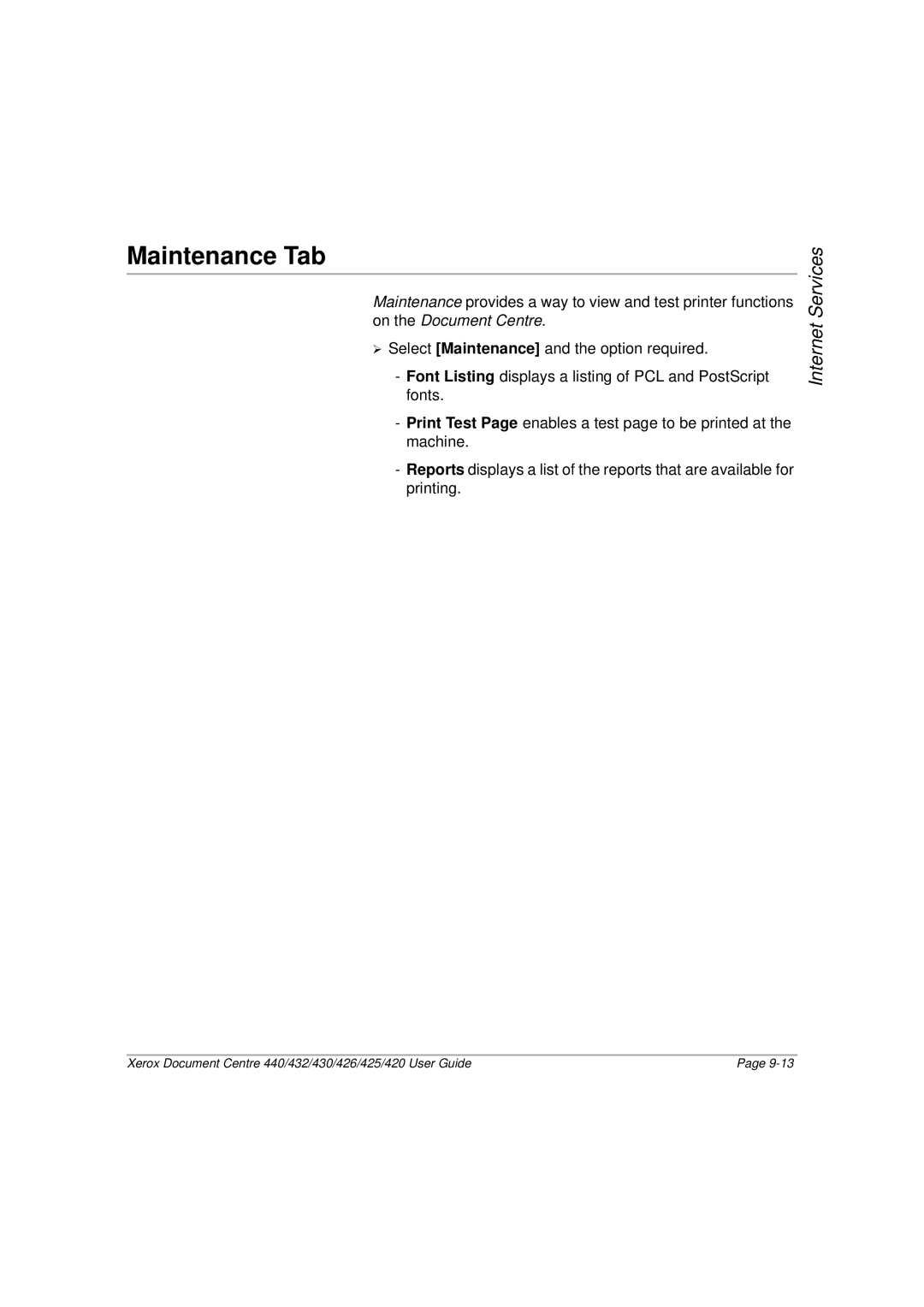 Xerox 426, 440, 432, 430, 425, 420 manual Maintenance Tab 