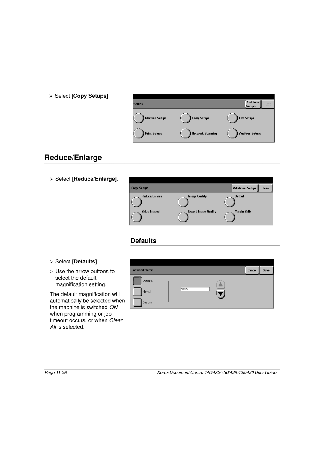 Xerox 425, 440, 432, 430, 426, 420 manual ¾ Select Defaults 