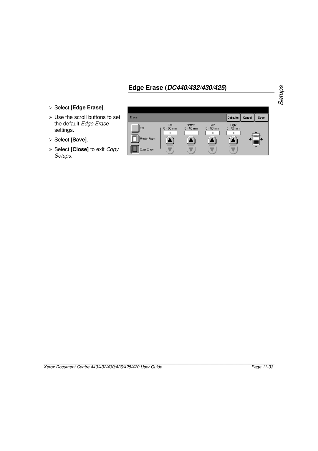 Xerox 420, 426 manual Edge Erase DC440/432/430/425, ¾ Select Edge Erase 