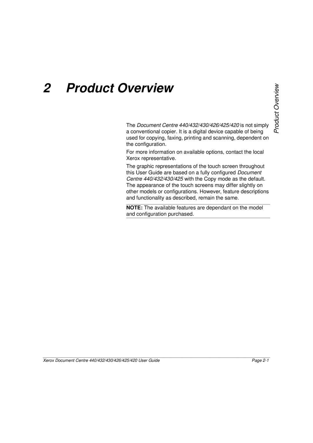 Xerox 426, 440, 432, 430, 425, 420 manual Product Overview 