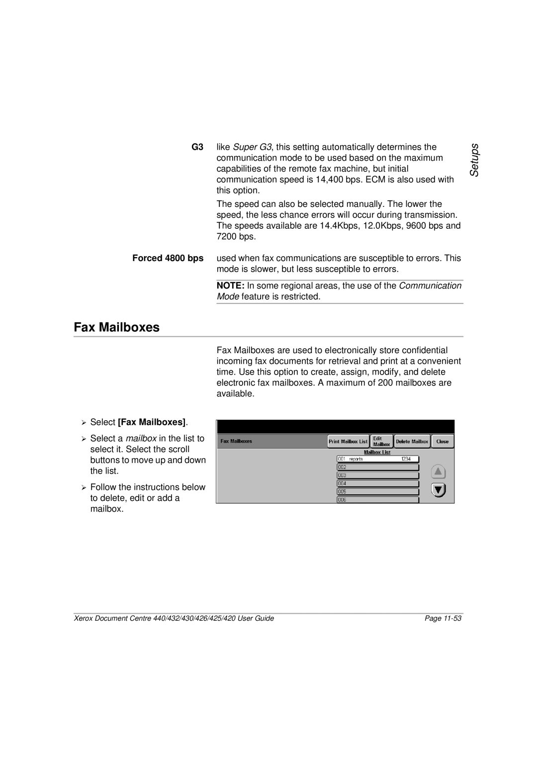 Xerox 432, 440, 430, 426, 425, 420 manual ¾ Select Fax Mailboxes 