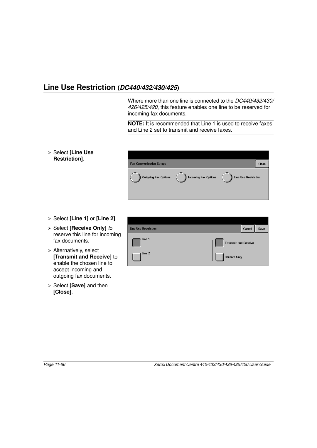 Xerox 426, 420 manual Line Use Restriction DC440/432/430/425 