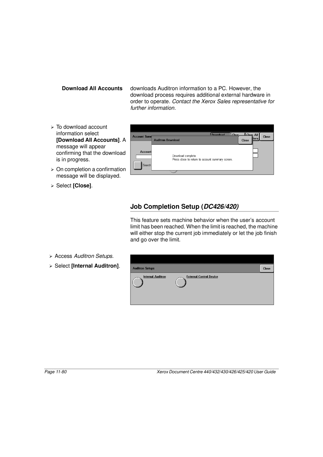 Xerox 425, 440, 432, 430 manual Job Completion Setup DC426/420, Download All Accounts 