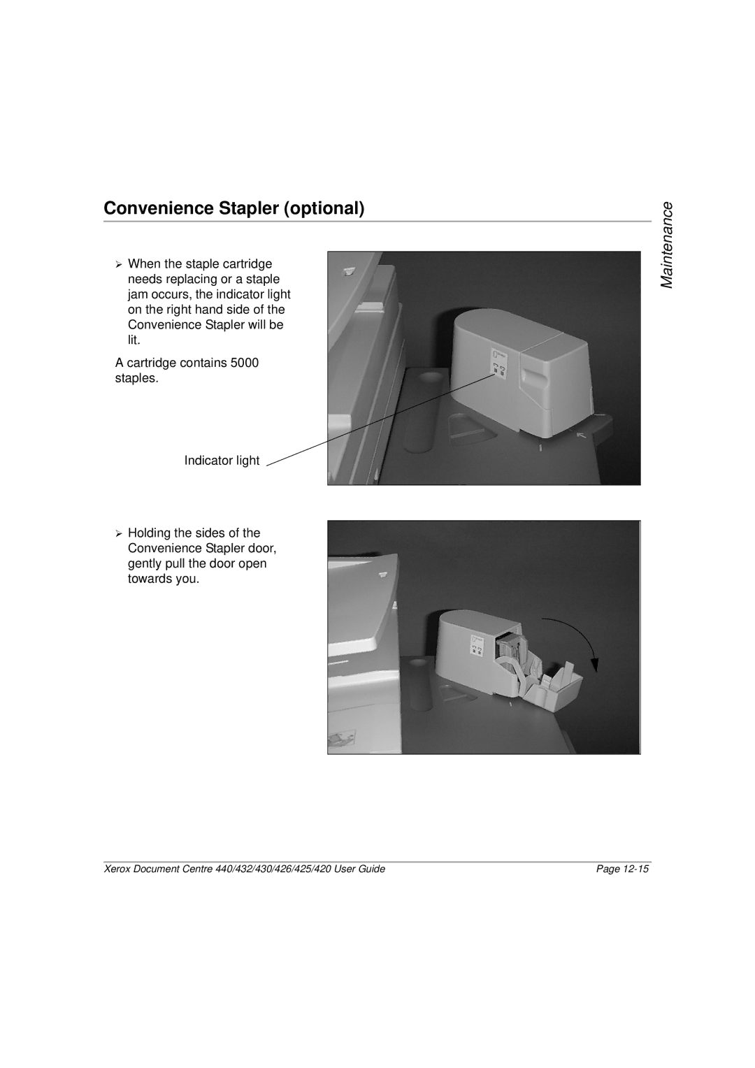 Xerox 426, 440, 432, 430, 425, 420 manual Convenience Stapler optional 