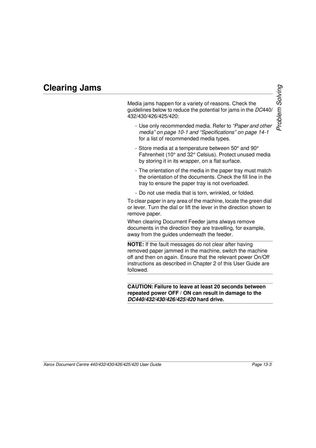 Xerox 432, 440, 430, 426, 425, 420 manual Clearing Jams 