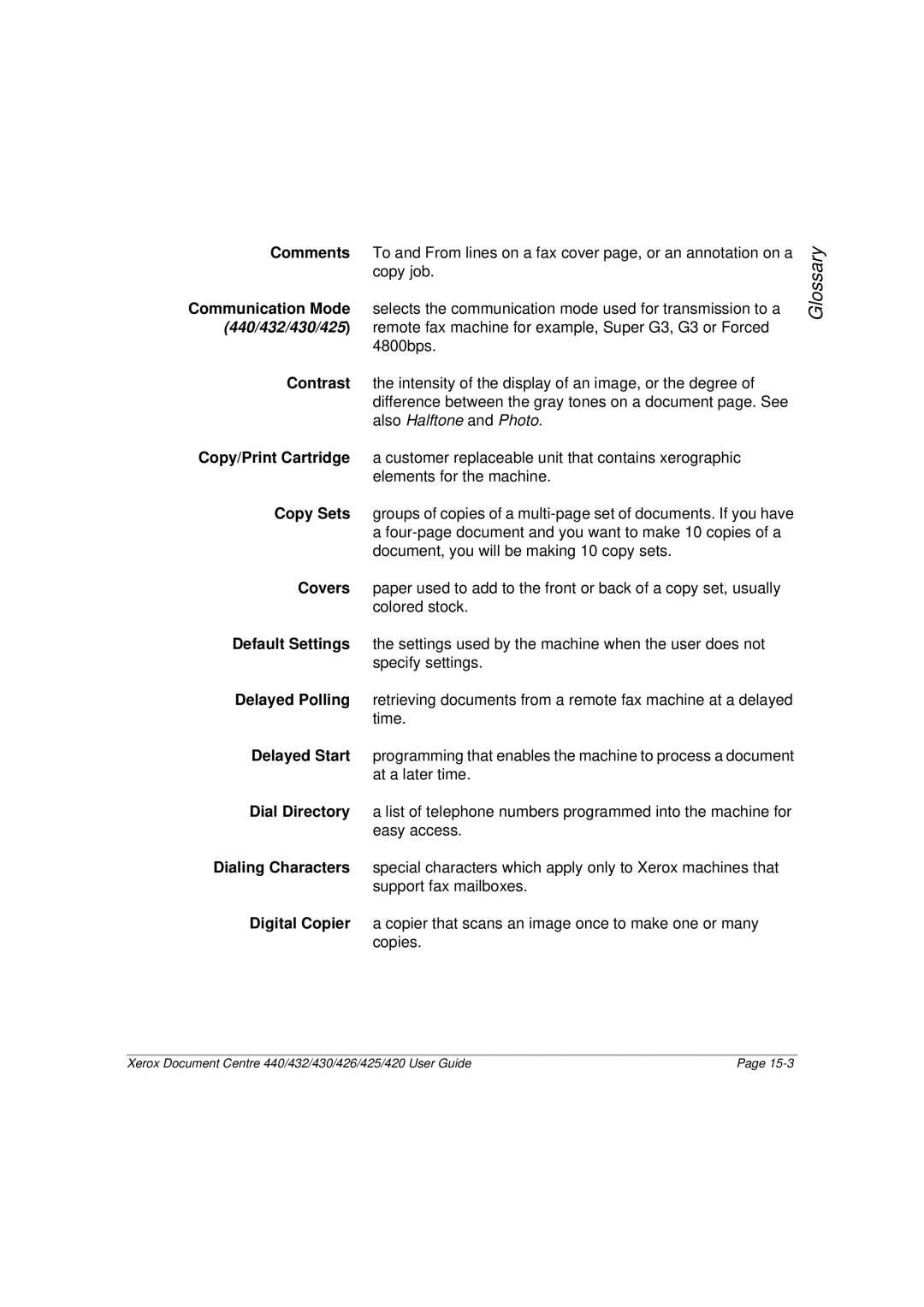 Xerox 432, 440, 430, 426, 425, 420 manual Glossary 