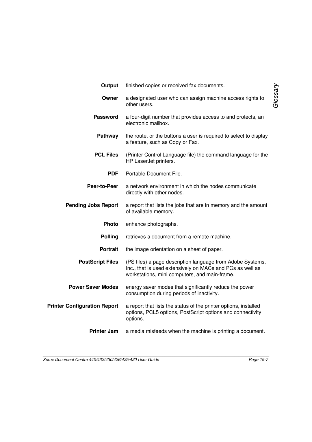 Xerox 420, 440, 432, 430, 426, 425 manual Glossary 