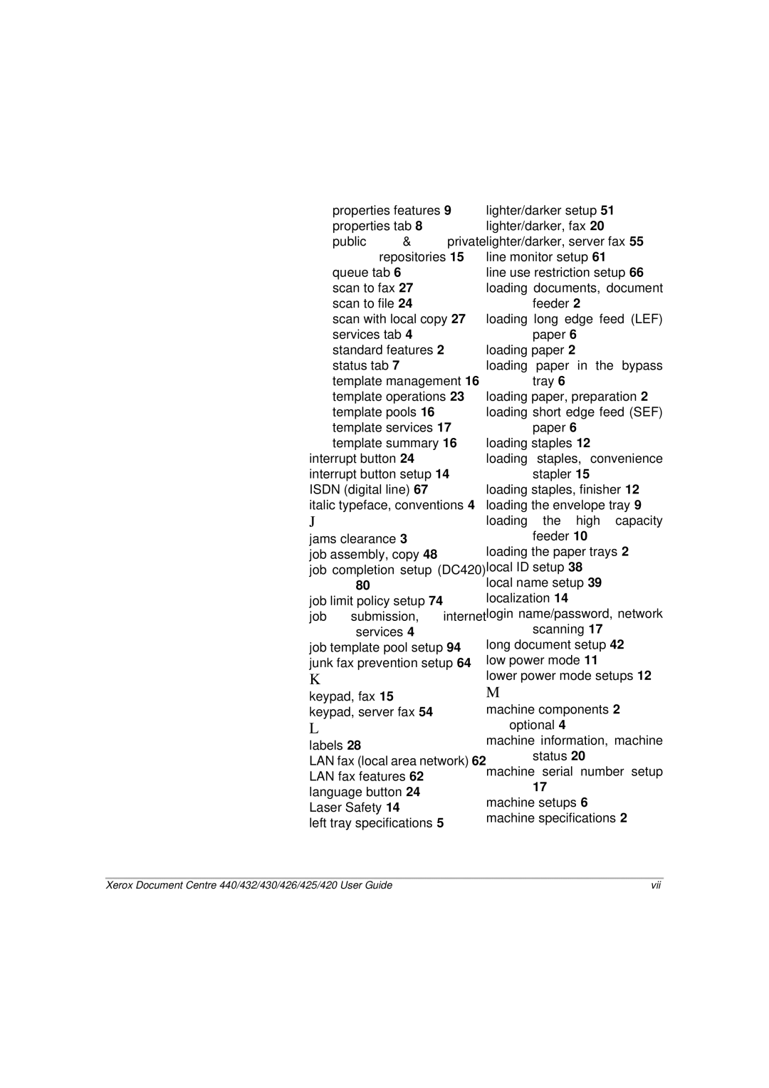 Xerox manual Xerox Document Centre 440/432/430/426/425/420 User Guide Vii 