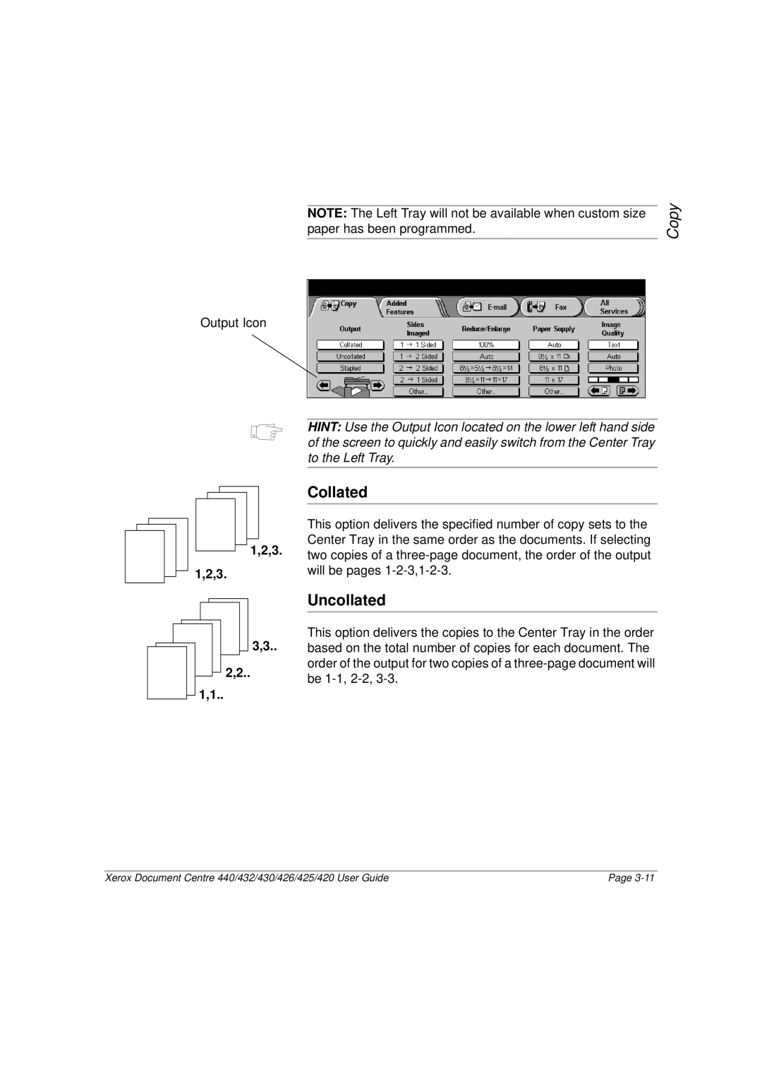 Xerox 420, 440, 432, 430, 426, 425 manual Collated, Uncollated 