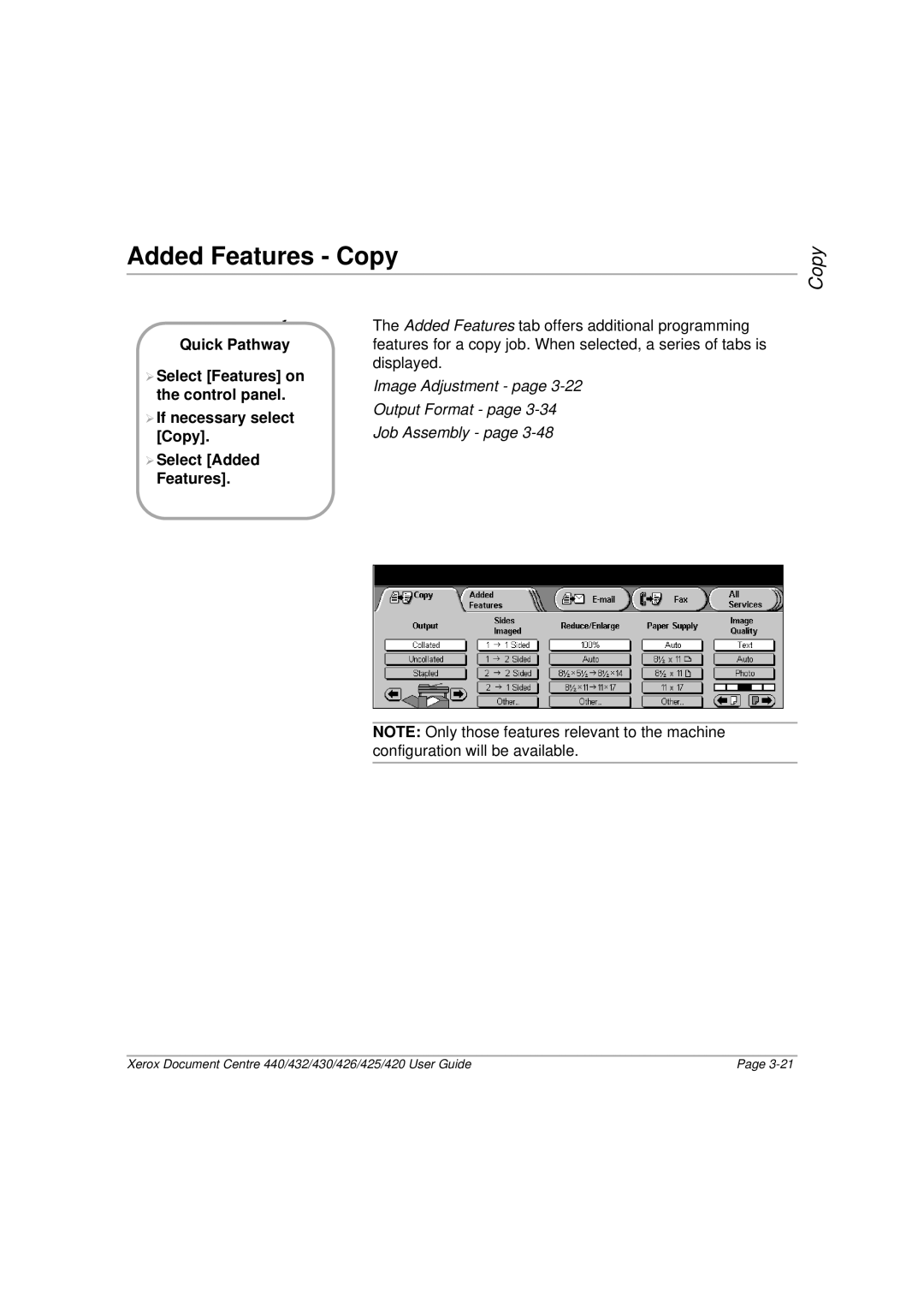 Xerox 426, 440, 432, 430, 425, 420 manual Added Features Copy 