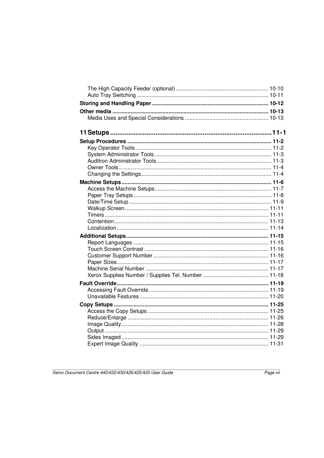 Xerox 426, 440, 432, 430, 425, 420 manual 11Setups 11-1 
