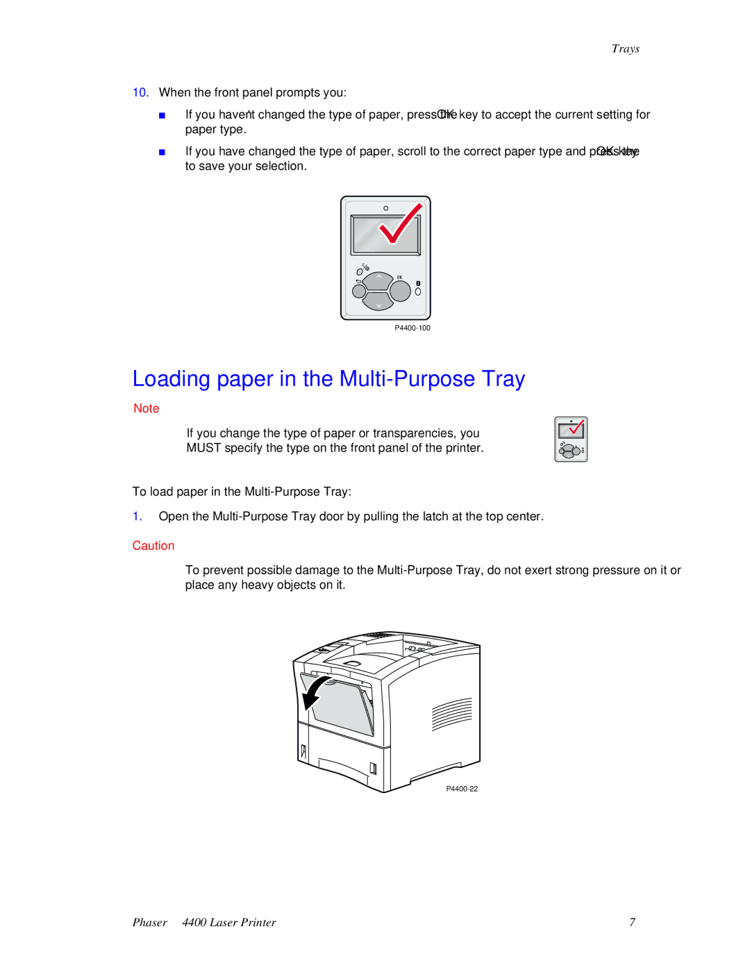 Xerox 4400 manual Loading paper in the Multi-Purpose Tray 