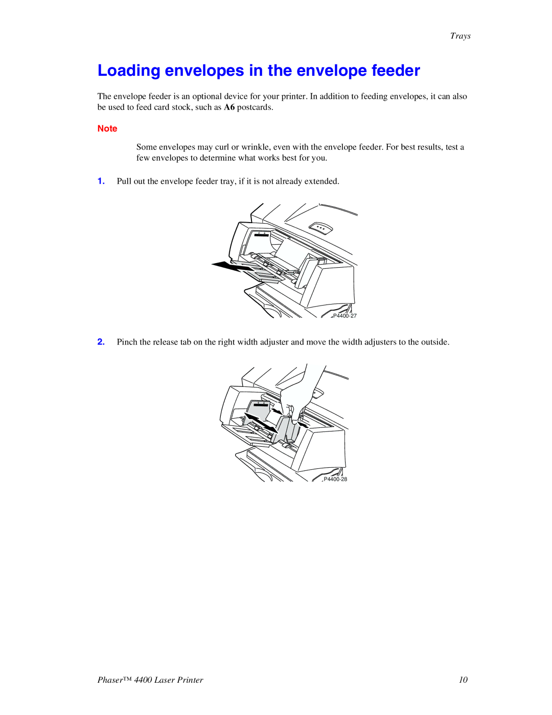 Xerox 4400 manual Loading envelopes in the envelope feeder 