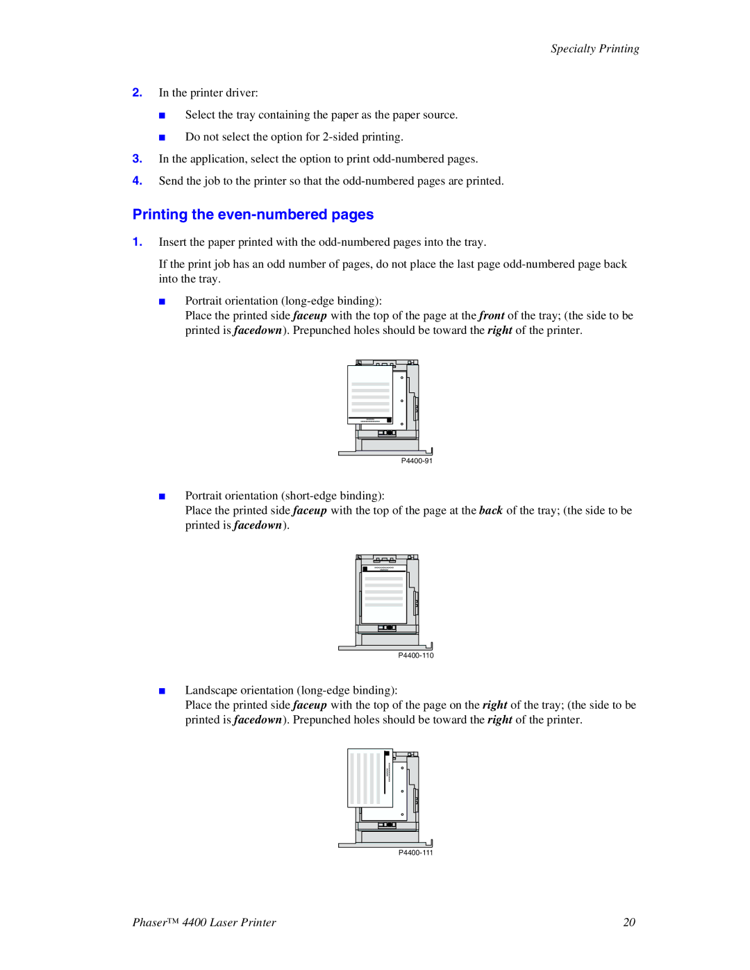 Xerox 4400 manual Printing the even-numbered pages 