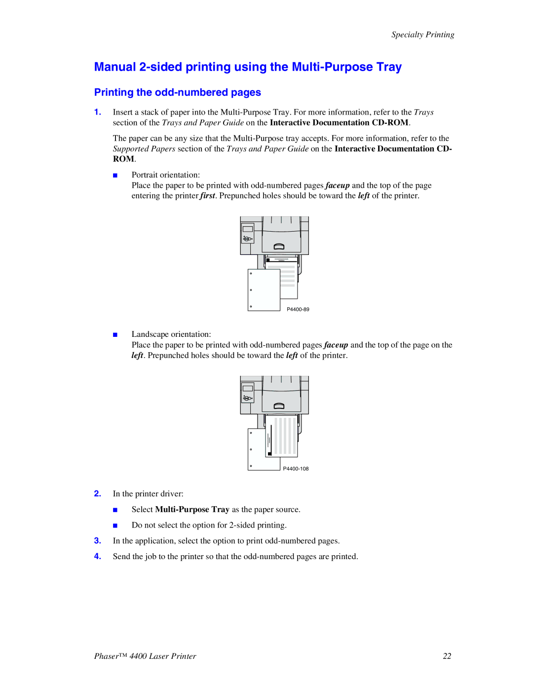 Xerox 4400 manual Manual 2-sided printing using the Multi-Purpose Tray 