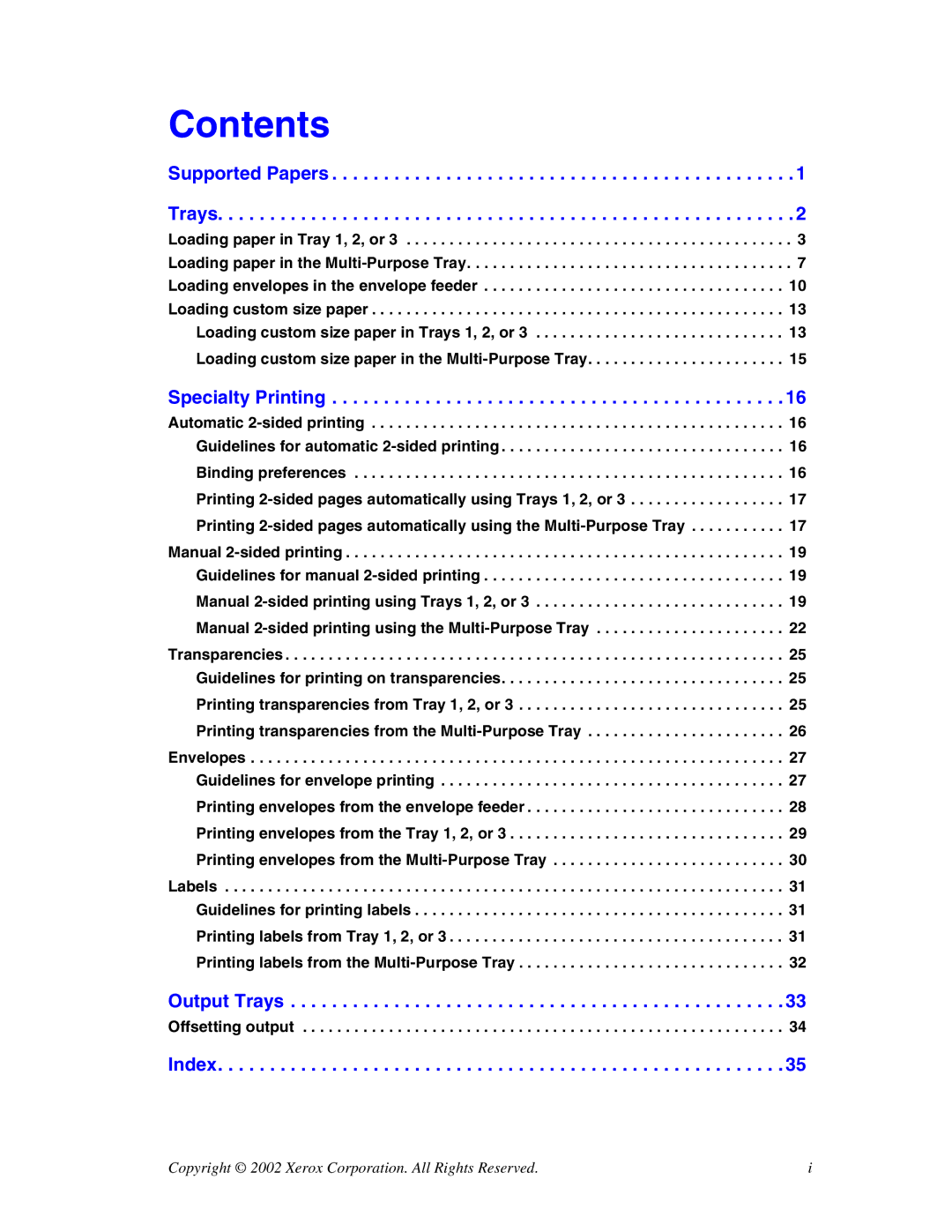 Xerox 4400 manual Contents 