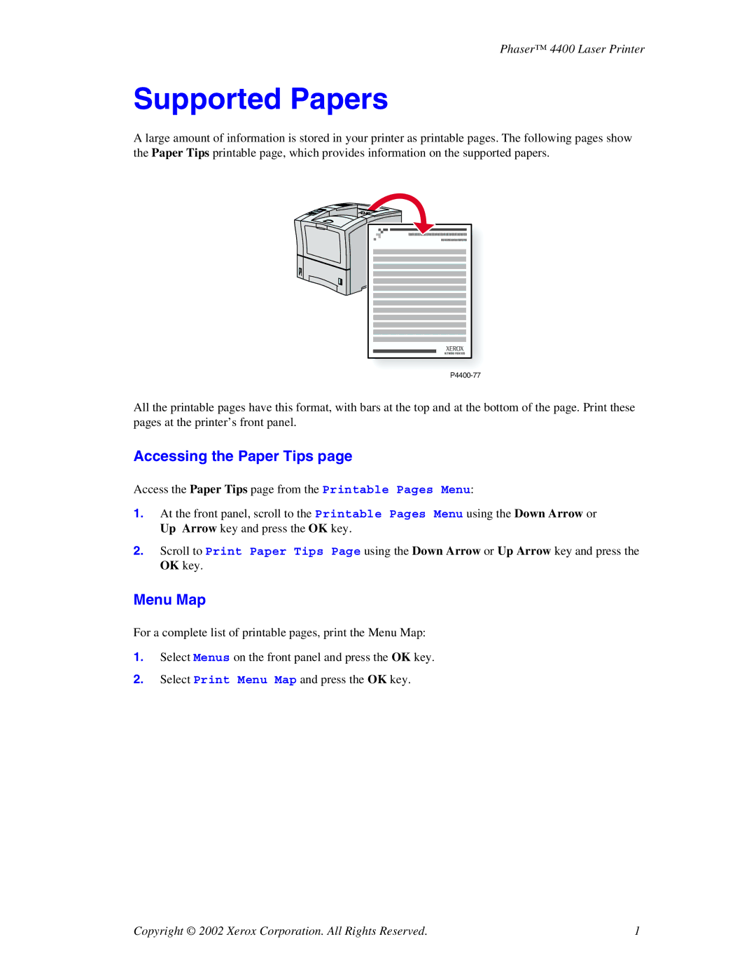 Xerox 4400 manual Supported Papers, Accessing the Paper Tips 