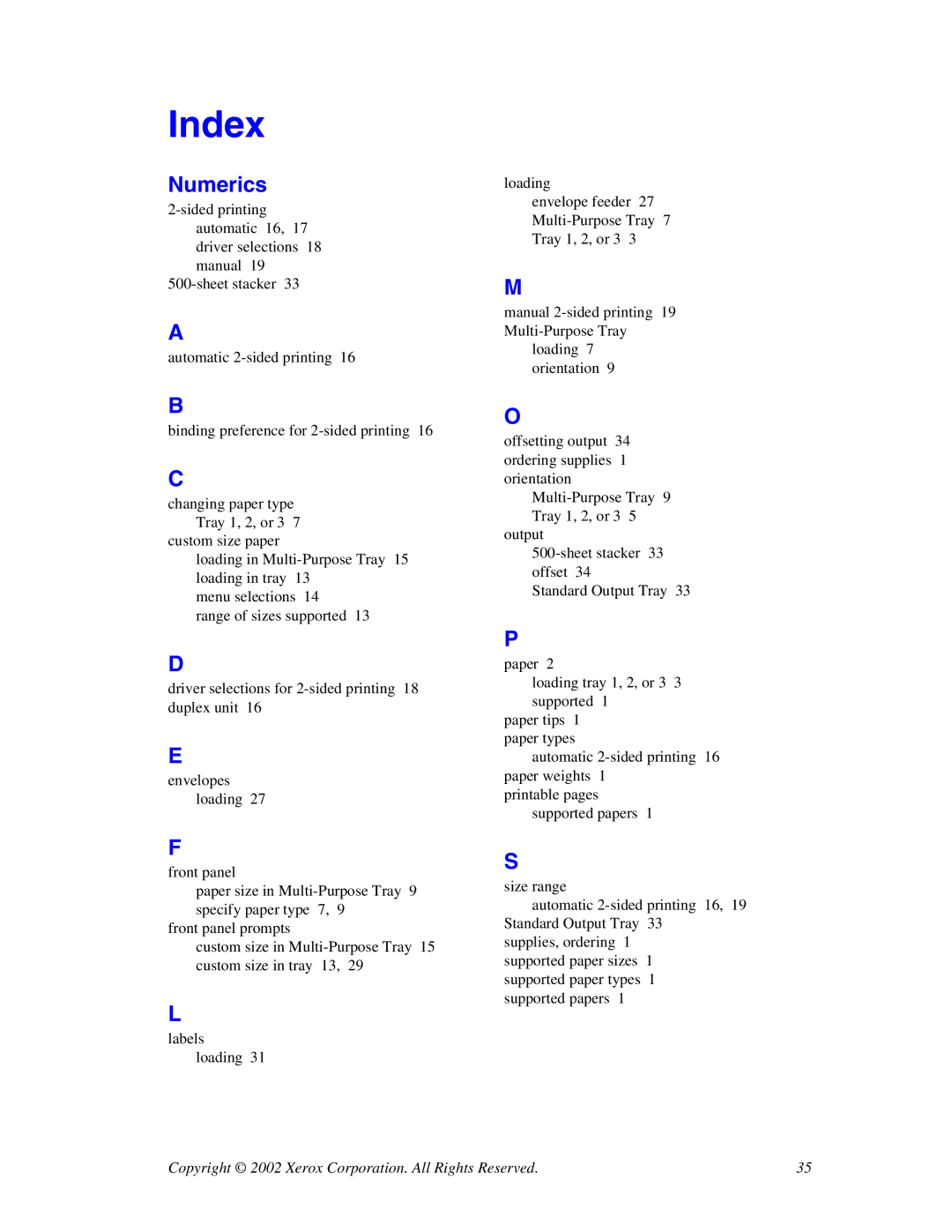 Xerox 4400 manual Index, Numerics 