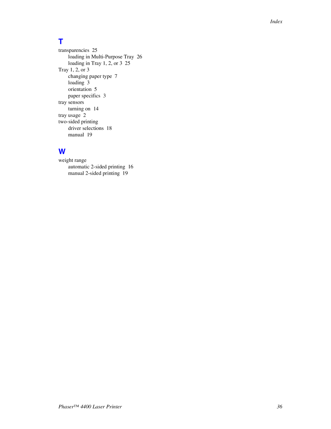 Xerox 4400 manual Index 