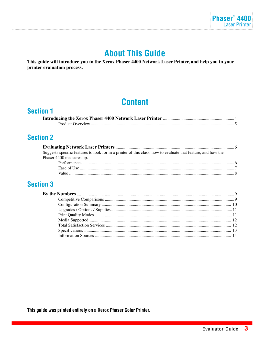 Xerox 4400 manual About This Guide, Section 