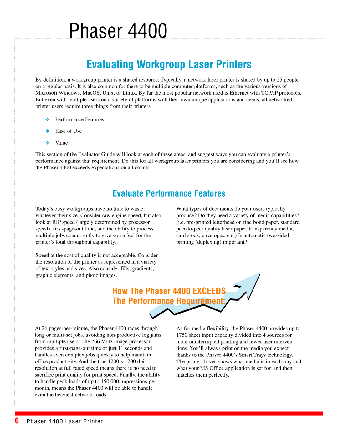 Xerox 4400 manual Evaluating Workgroup Laser Printers, Evaluate Performance Features 