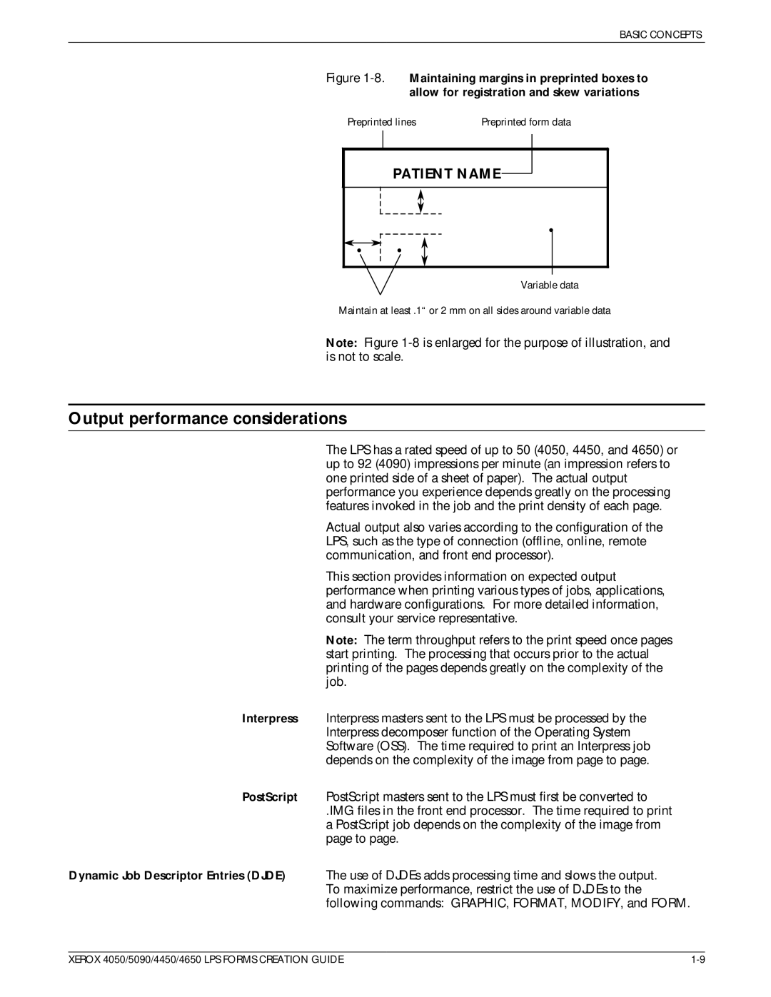 Xerox 4650, 4450 manual Output performance considerations, Patient Name 