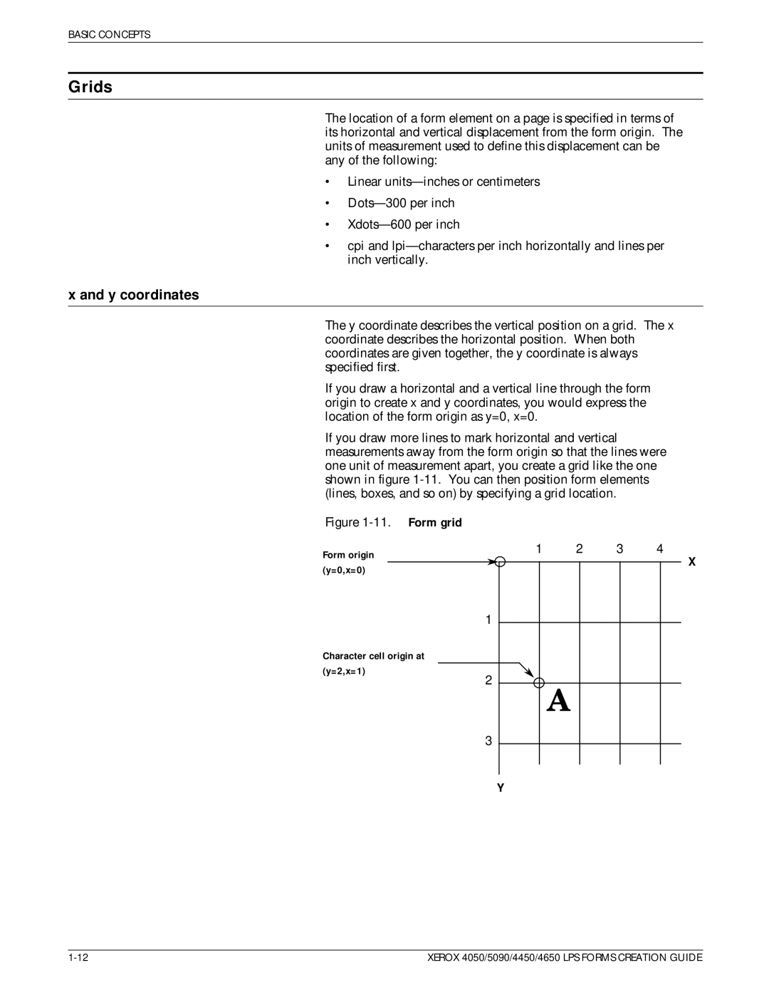 Xerox 4450, 4650 manual Grids, Y coordinates 