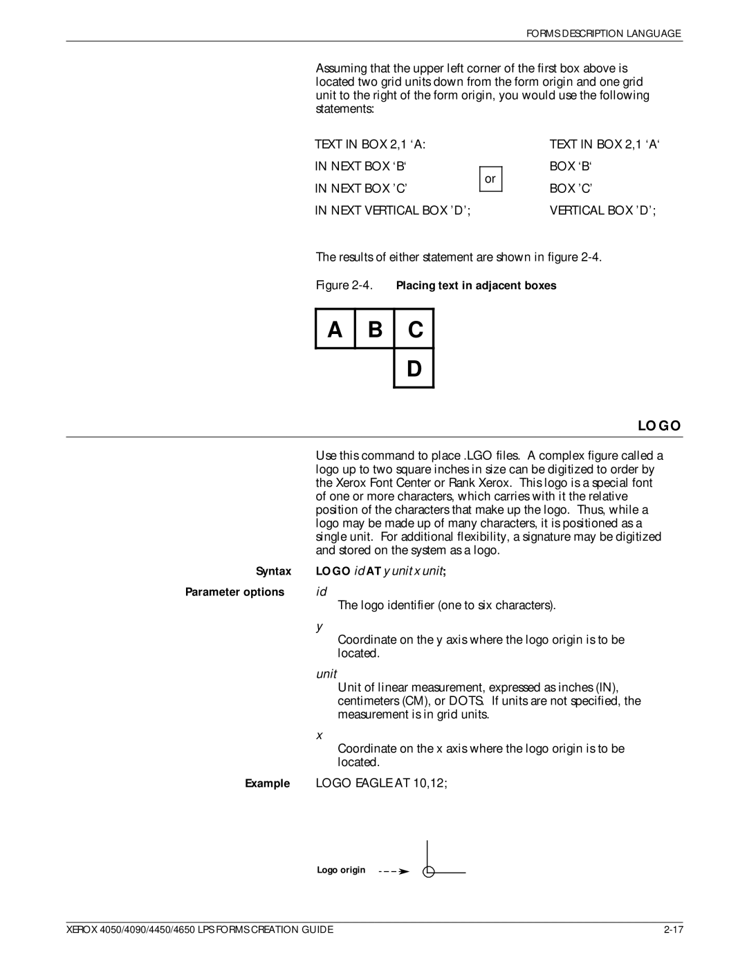 Xerox 4650, 4450 manual Logo id AT y unit x unit 