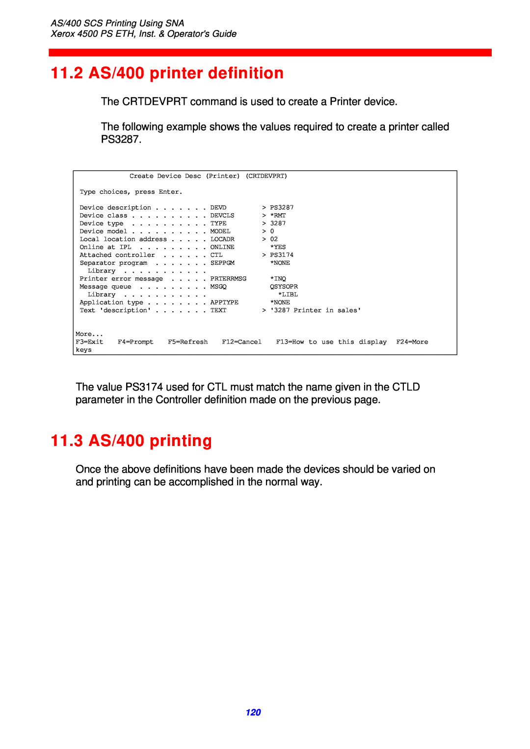 Xerox 4500 ps eth instruction manual 11.2 AS/400 printer definition, 11.3 AS/400 printing 