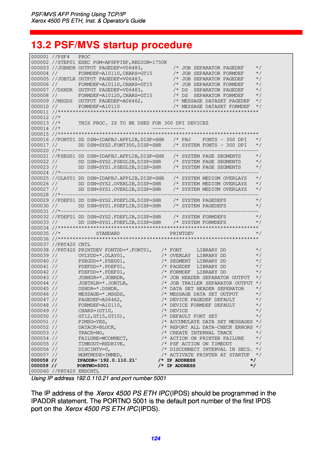 Xerox 4500 ps eth instruction manual 13.2 PSF/MVS startup procedure, PSF/MVS AFP Printing Using TCP/IP 