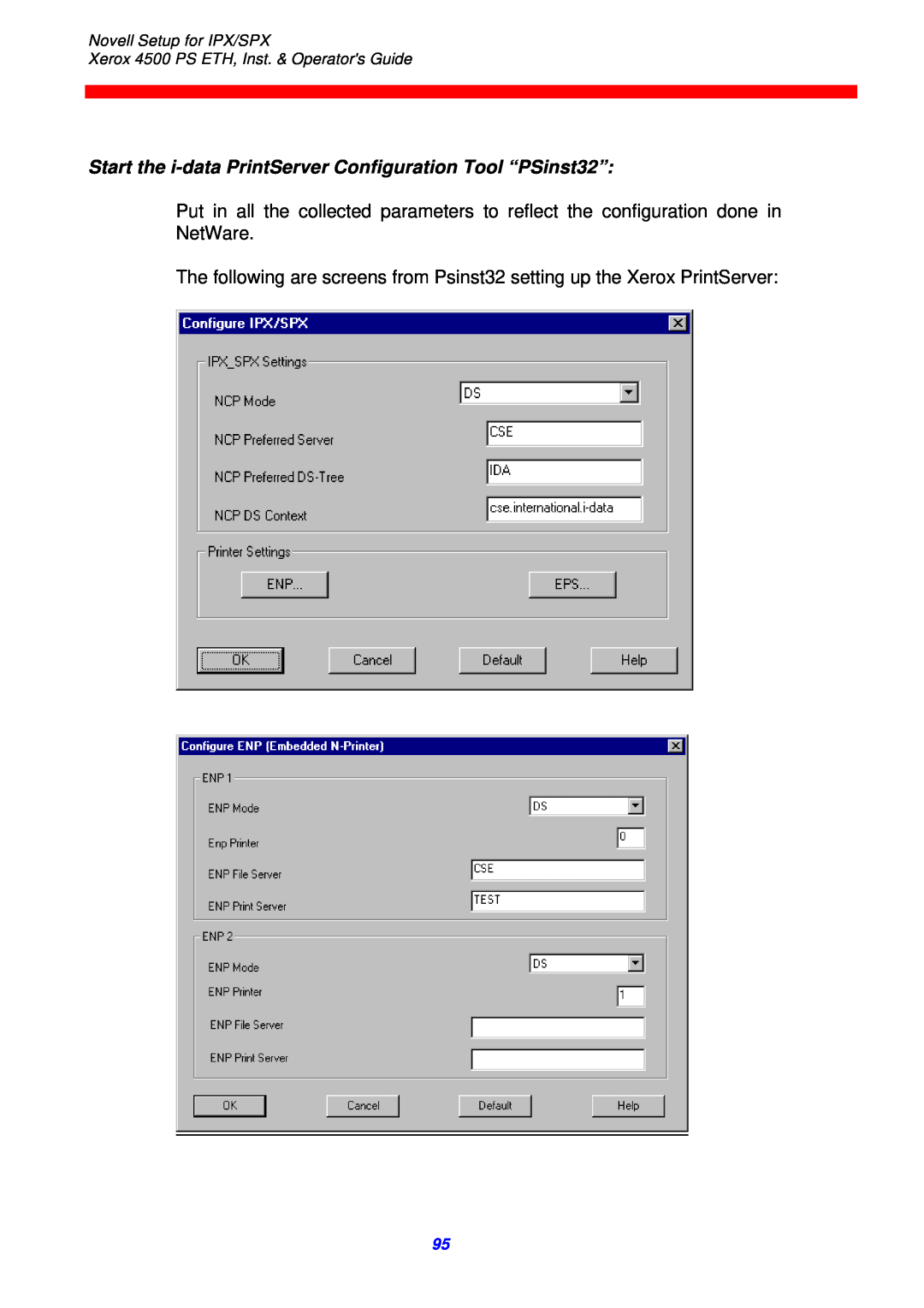 Xerox 4500 ps eth instruction manual Start the i-data PrintServer Configuration Tool “PSinst32” 