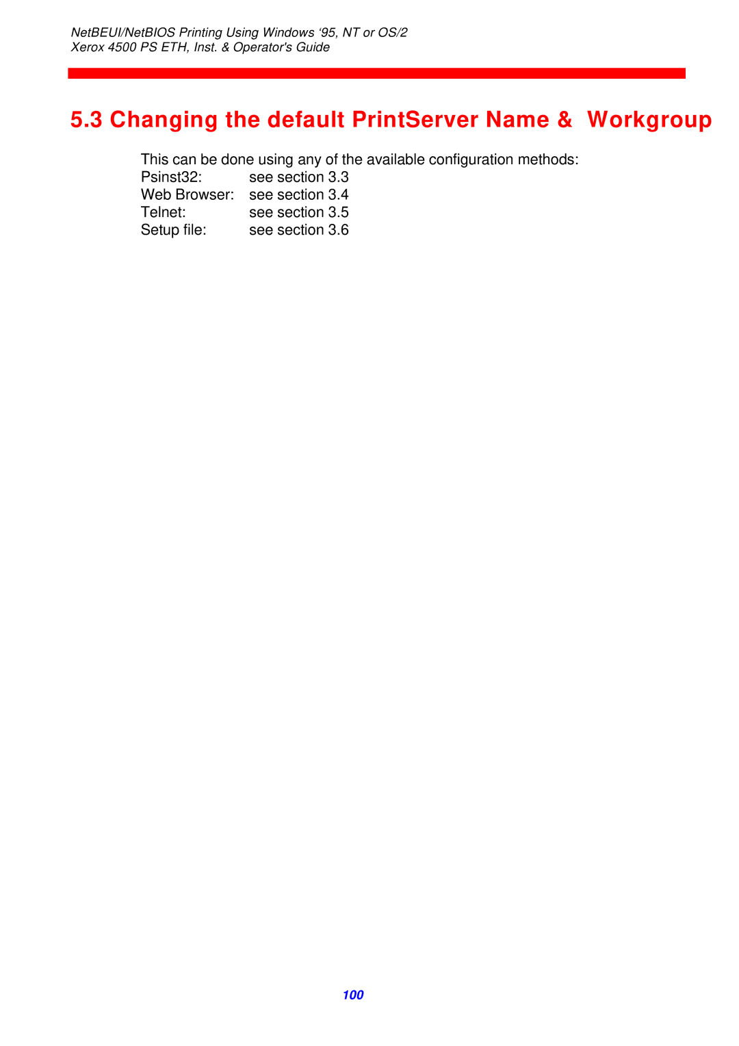 Xerox 4500 ps eth instruction manual Changing the default PrintServer Name & Workgroup 