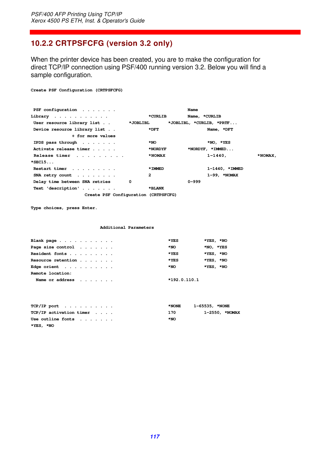 Xerox 4500 ps eth instruction manual Crtpsfcfg version 3.2 only, Immed 