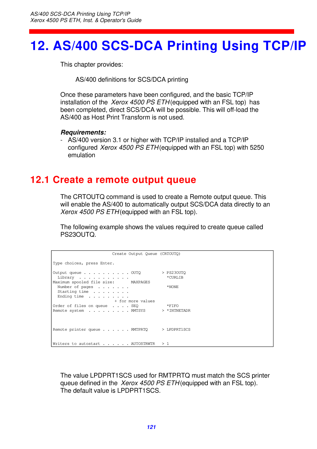 Xerox 4500 ps eth instruction manual 12. AS/400 SCS-DCA Printing Using TCP/IP, PS23OUTQ 