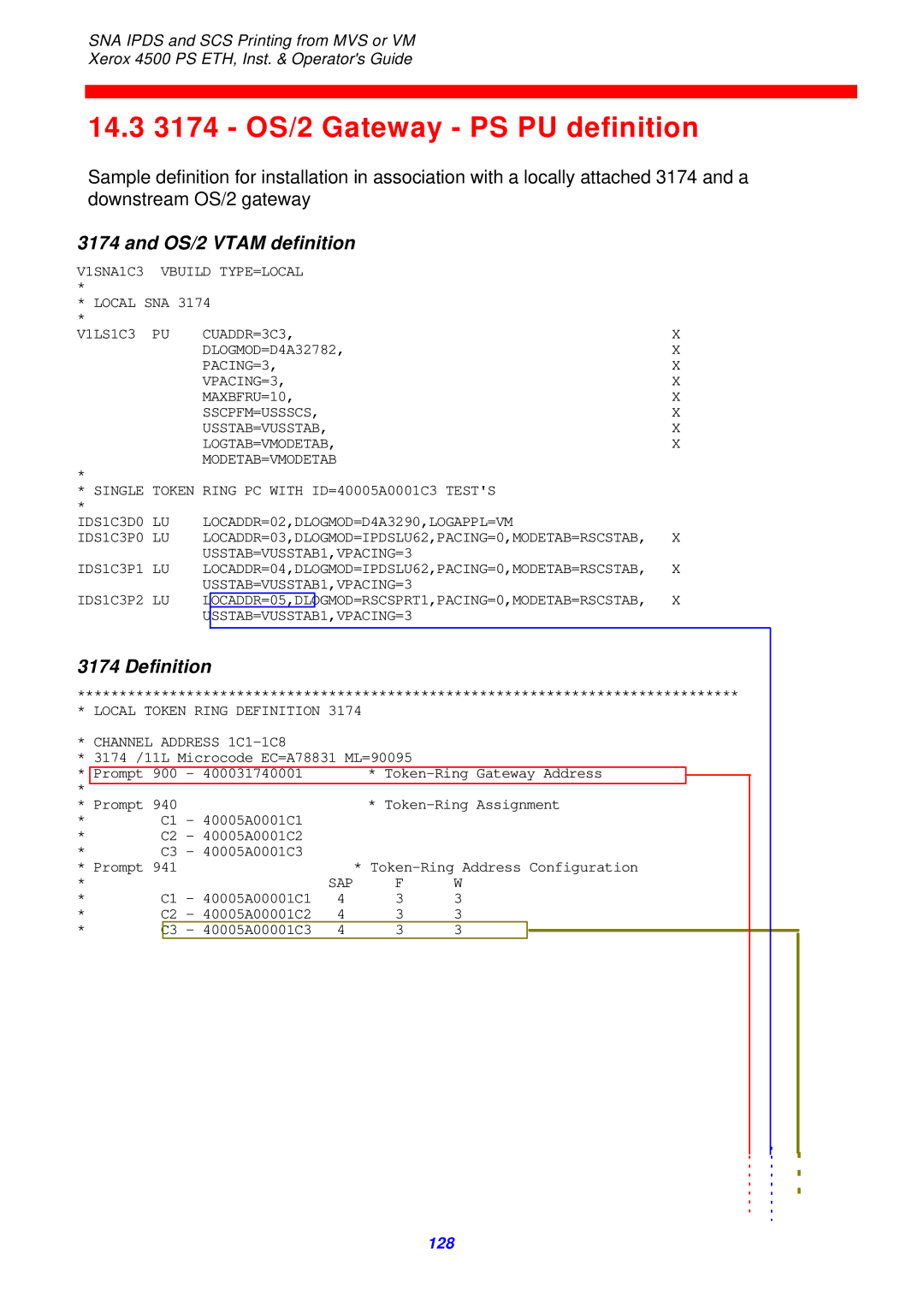 Xerox 4500 ps eth instruction manual 14.3 3174 OS/2 Gateway PS PU definition, OS/2 Vtam definition 