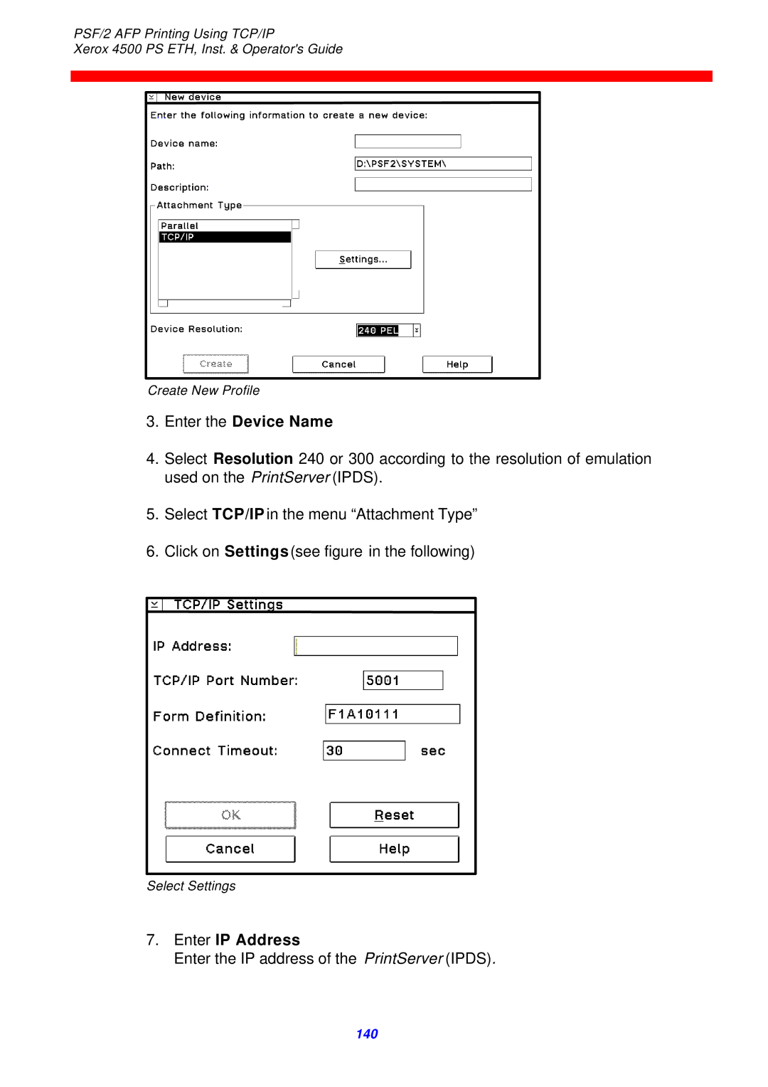 Xerox 4500 ps eth instruction manual Enter the Device Name, Enter IP Address 