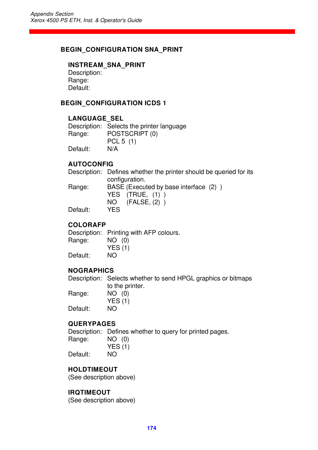 Xerox 4500 ps eth Beginconfiguration Snaprint Instreamsnaprint, Beginconfiguration Icds Languagesel, Autoconfig, Colorafp 