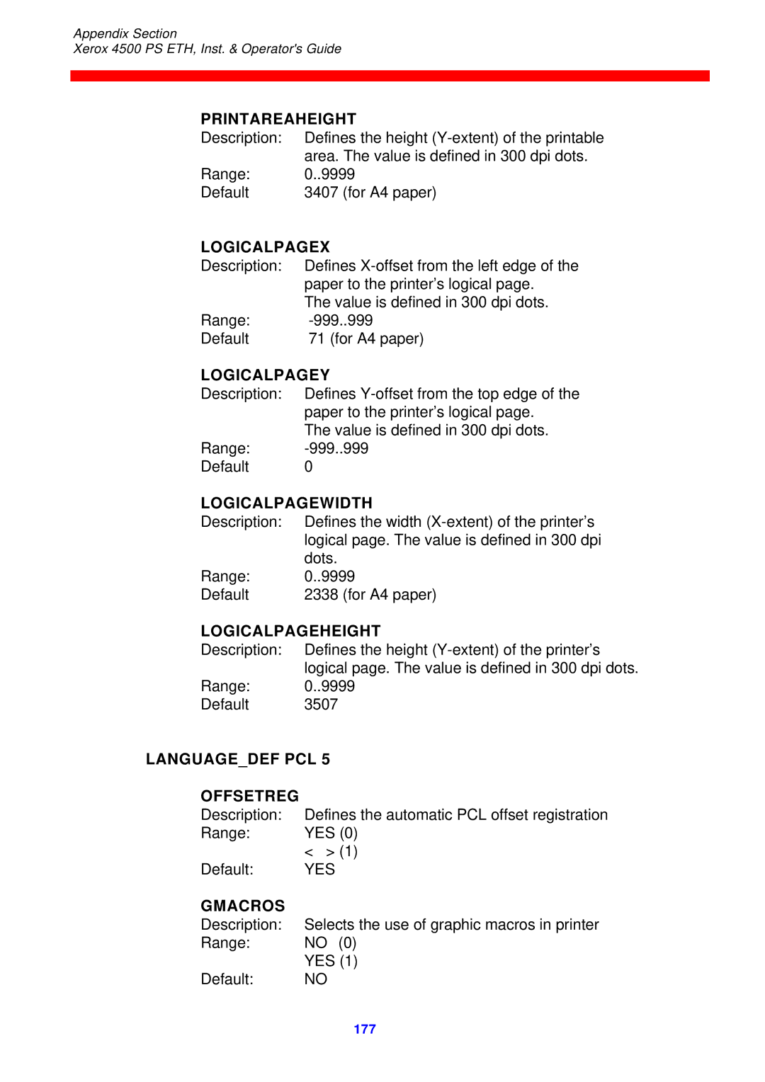 Xerox 4500 ps eth Printareaheight, Logicalpagex, Logicalpagey, Logicalpagewidth, Logicalpageheight, Gmacros 