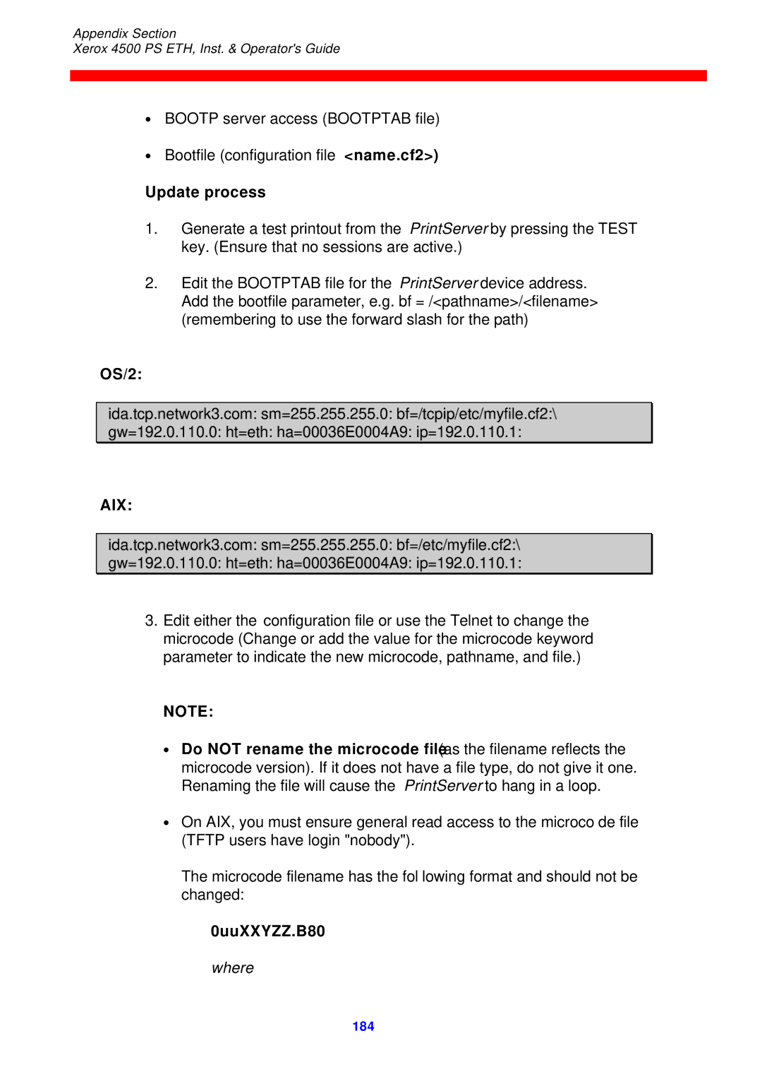 Xerox 4500 ps eth instruction manual Update process, OS/2, 0uuXXYZZ.B80 