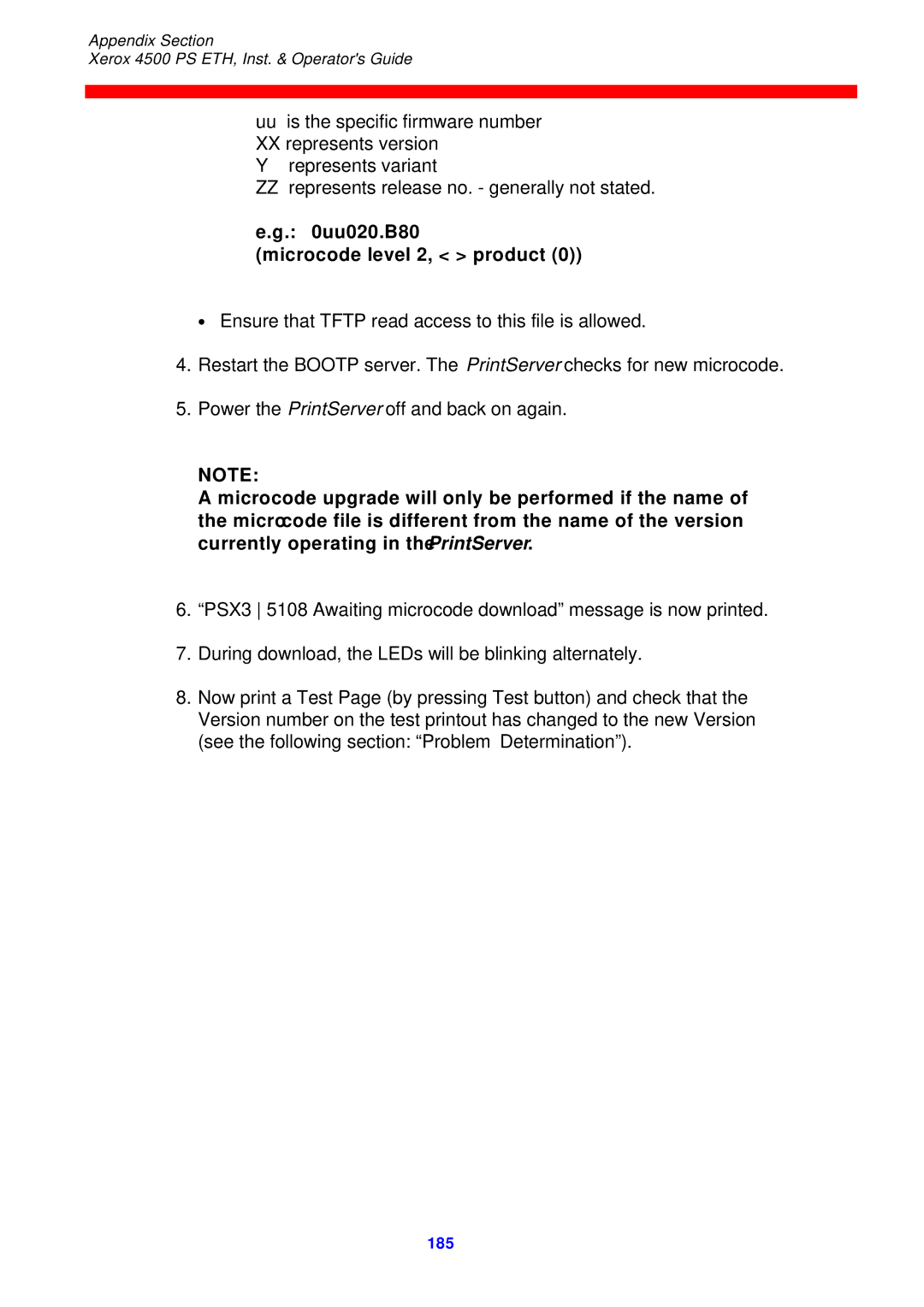 Xerox 4500 ps eth instruction manual Uu020.B80 Microcode level 2, product 