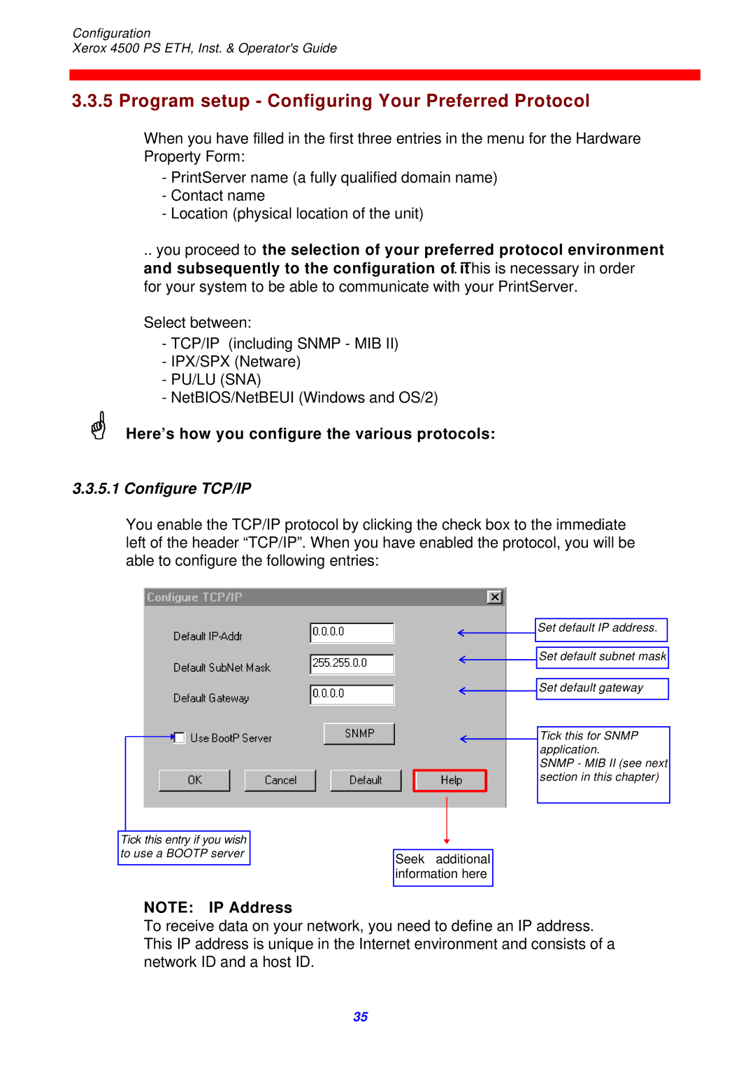 Xerox 4500 ps eth Program setup Configuring Your Preferred Protocol, Here’s how you configure the various protocols 