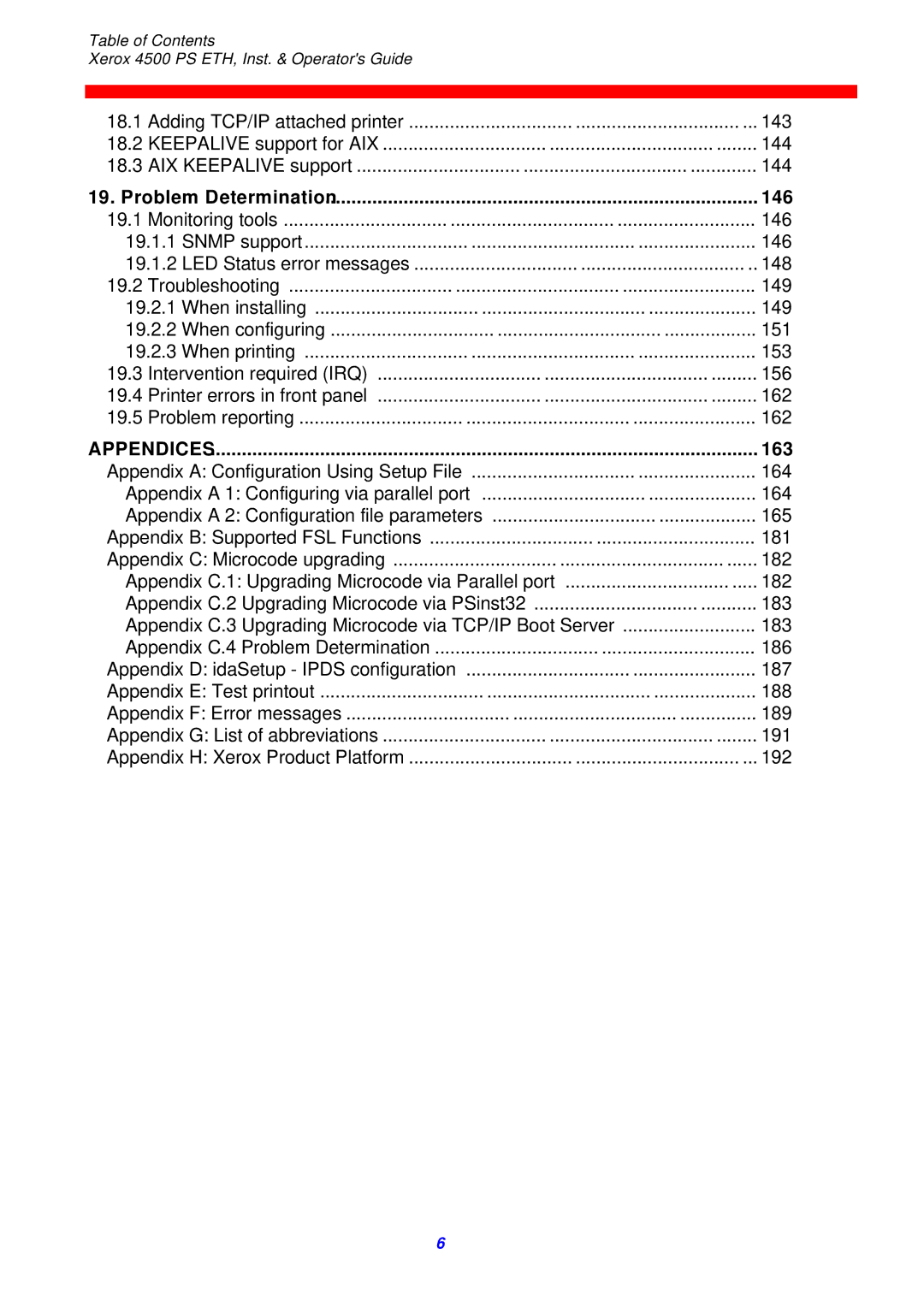 Xerox 4500 ps eth instruction manual Problem Determination 146, Appendices, 163 