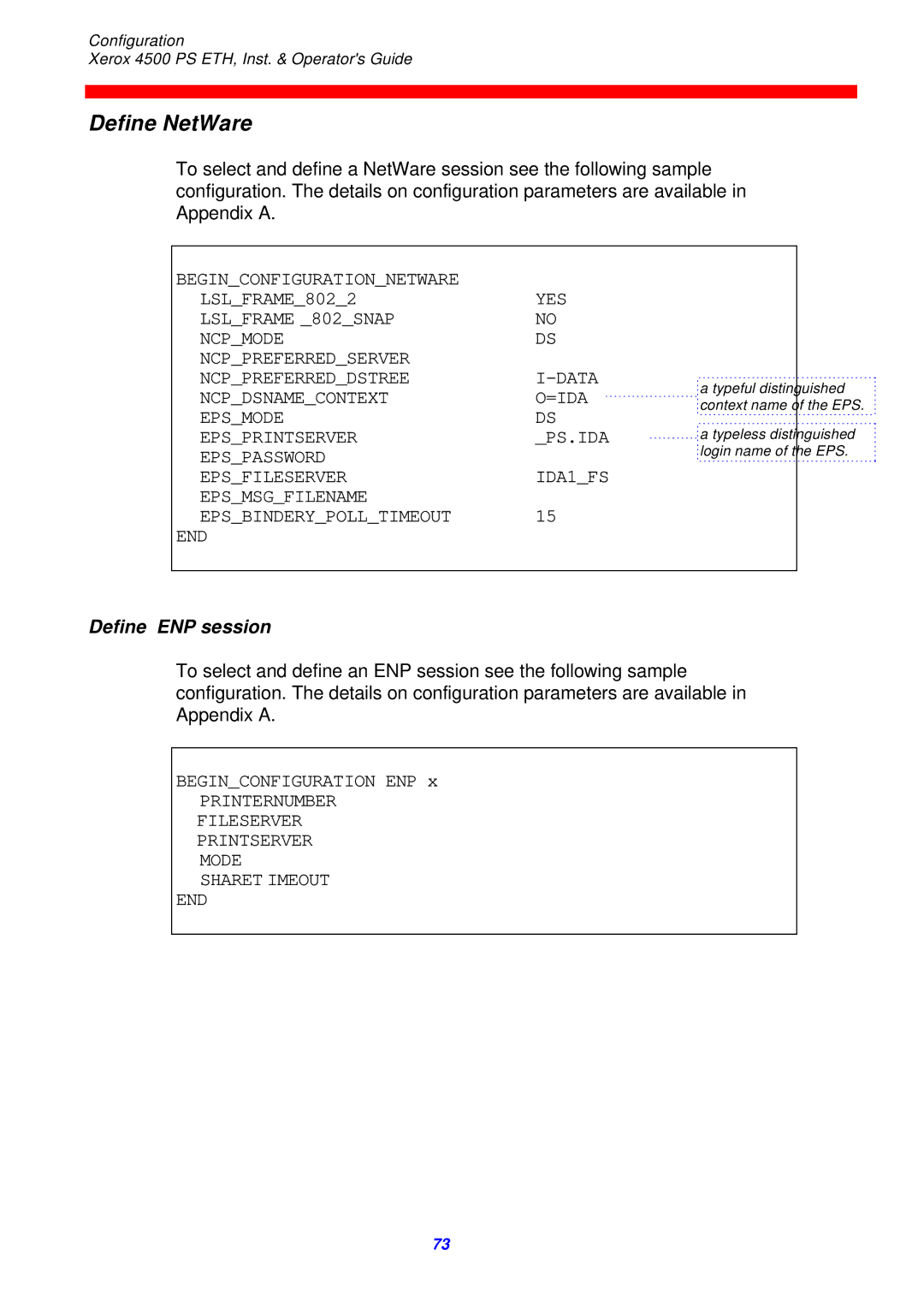 Xerox 4500 ps eth instruction manual Define NetWare, Define ENP session 