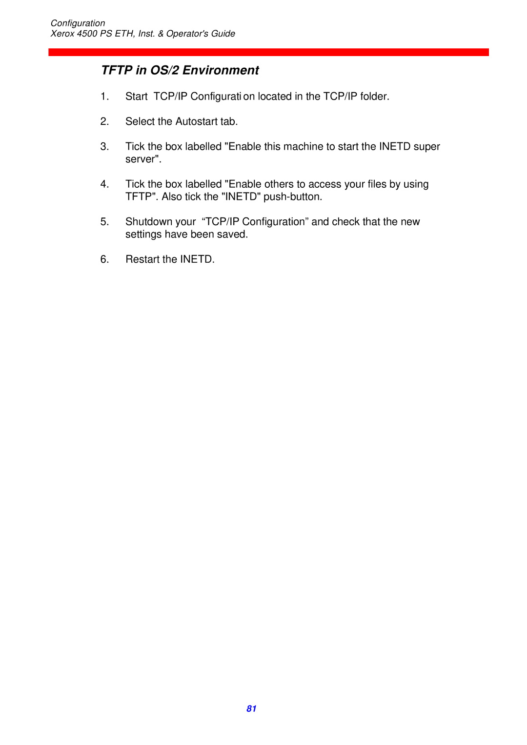 Xerox 4500 ps eth instruction manual Tftp in OS/2 Environment 