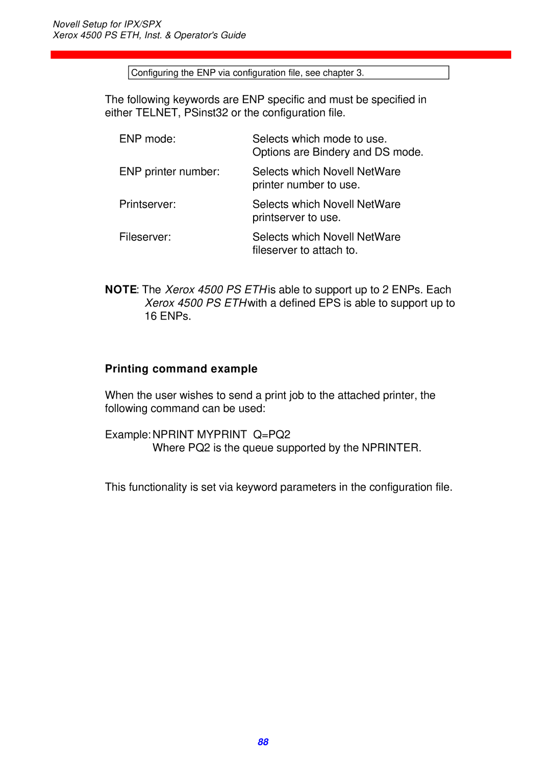 Xerox 4500 ps eth instruction manual Printing command example 