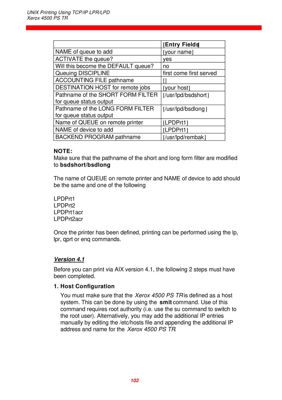 Xerox 4500 PS TR instruction manual Entry Fields 