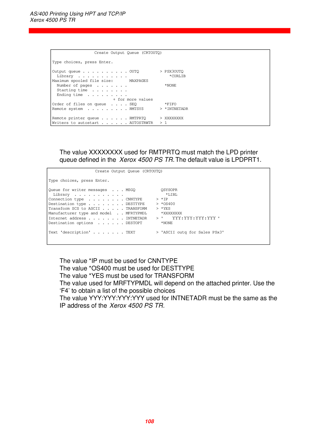 Xerox 4500 PS TR instruction manual 108 