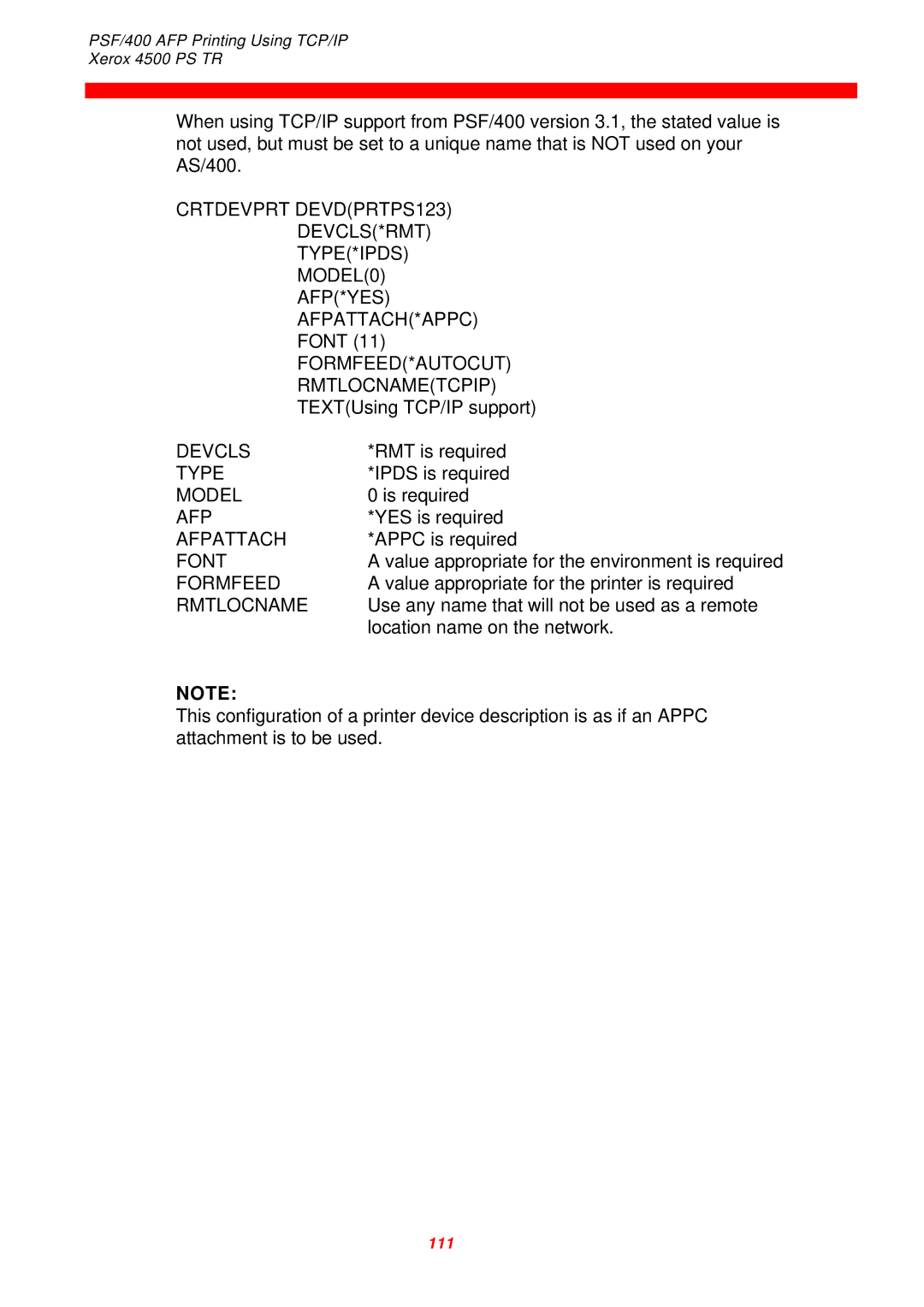 Xerox 4500 PS TR instruction manual FORMFEED*AUTOCUT Rmtlocnametcpip 