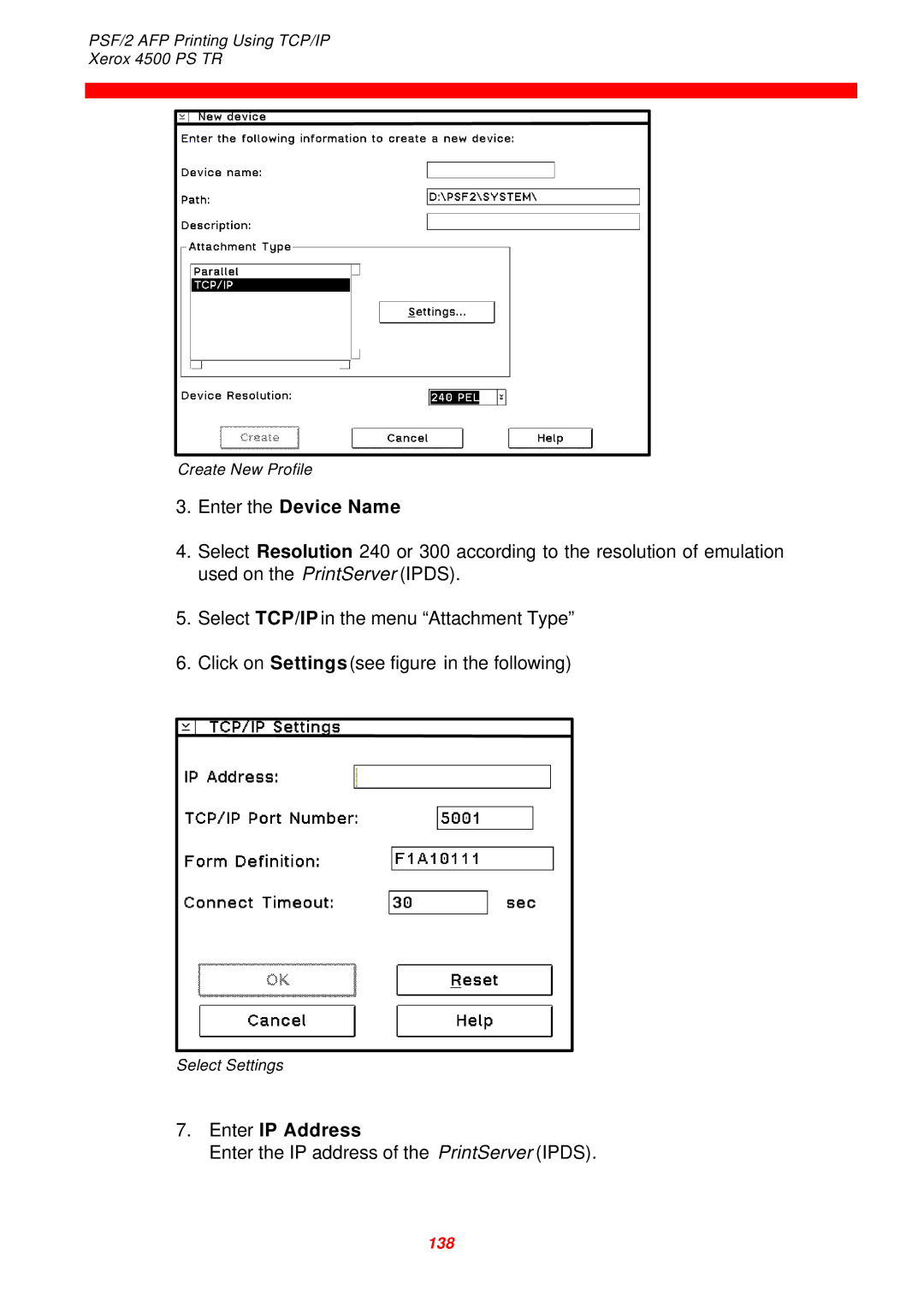 Xerox 4500 PS TR instruction manual Enter the Device Name, Enter IP Address 