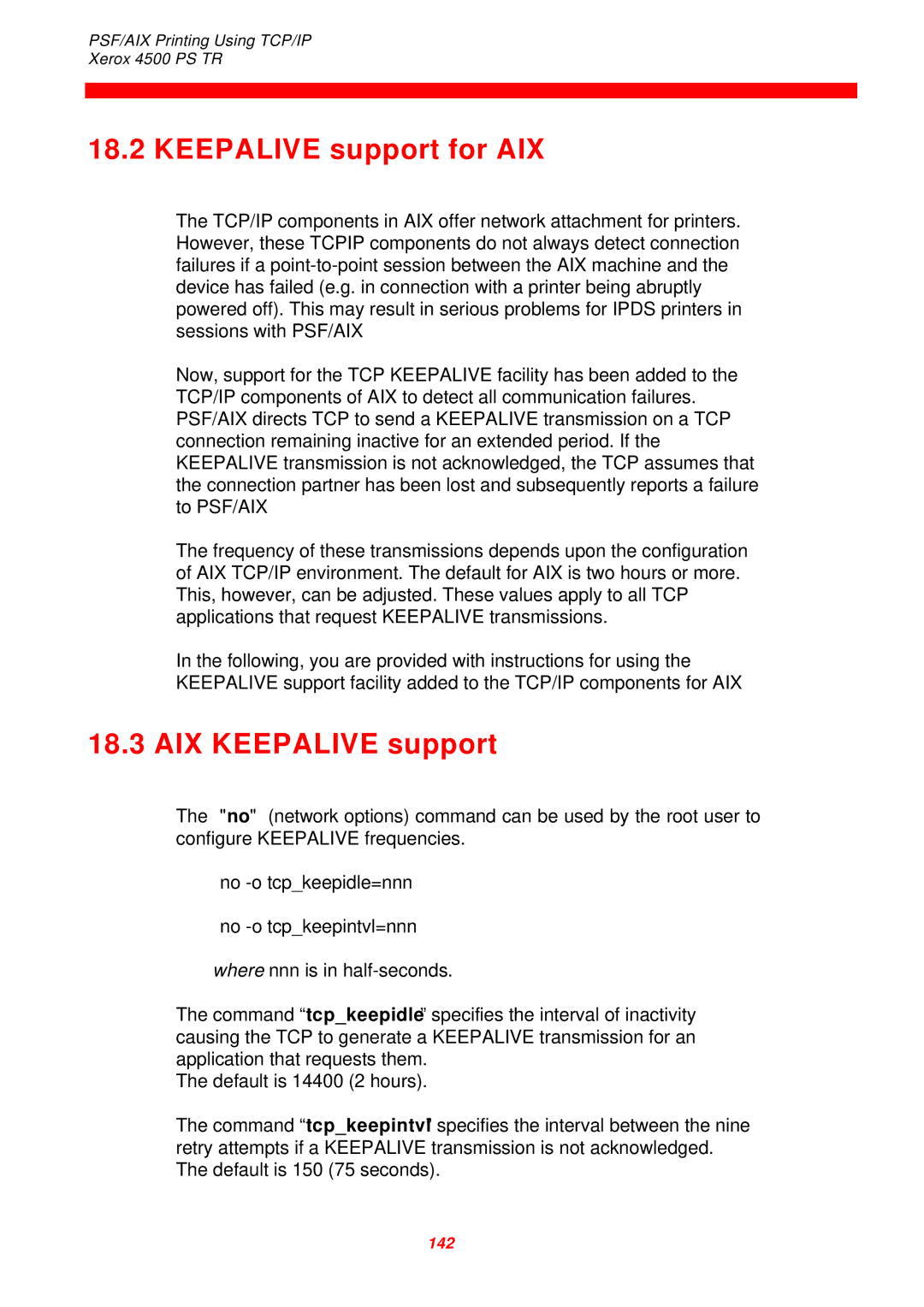 Xerox 4500 PS TR instruction manual Keepalive support for AIX, AIX Keepalive support 